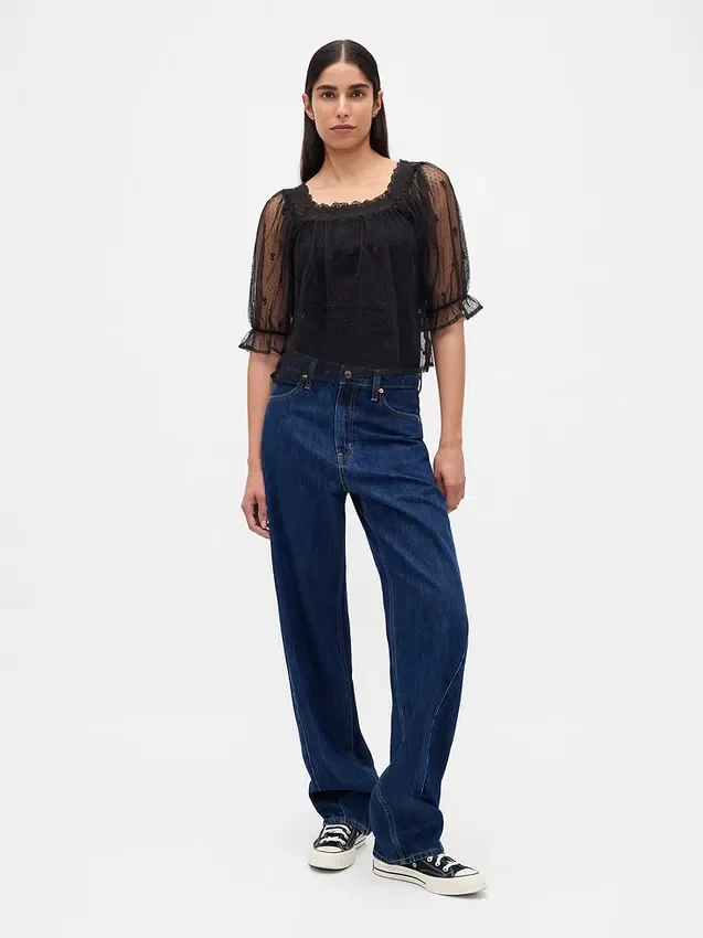 Sheer Tulle Embroidered Top