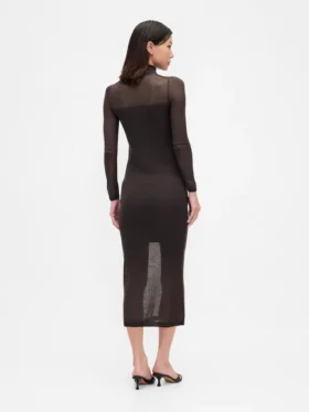 Sheer Turtleneck Maxi Sweater Dress