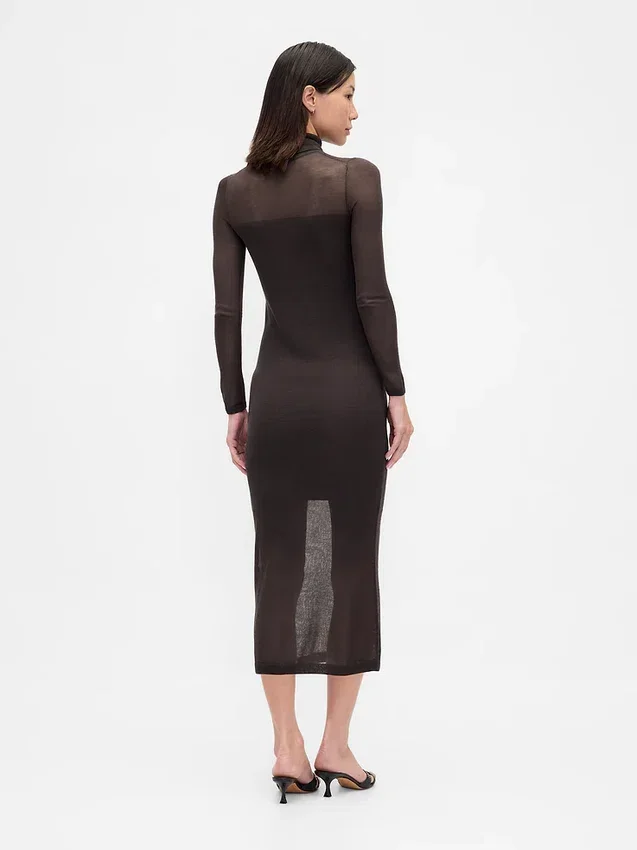 Sheer Turtleneck Maxi Sweater Dress