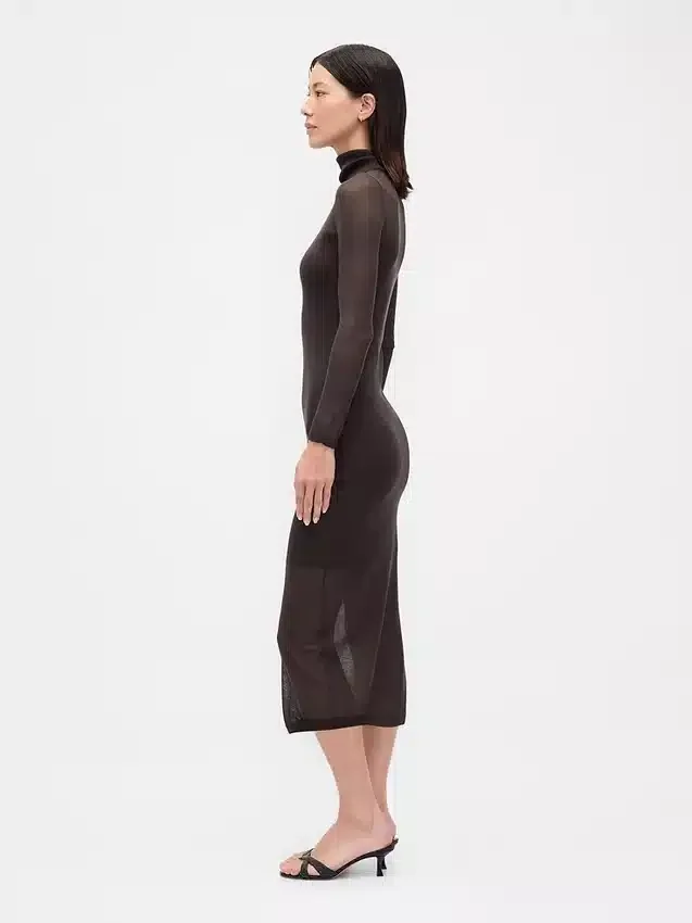 Sheer Turtleneck Maxi Sweater Dress