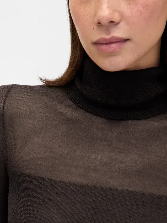 Sheer Turtleneck Maxi Sweater Dress