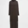 Sheer Turtleneck Maxi Sweater Dress