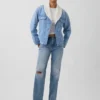 Sherpa-Lined Shawl Denim Jacket