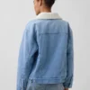 Sherpa-Lined Shawl Denim Jacket