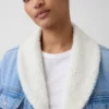 Sherpa-Lined Shawl Denim Jacket