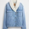 Sherpa-Lined Shawl Denim Jacket