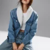 Sherpa-Lined Shawl Denim Jacket