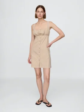 Shirred Button-Front Dress