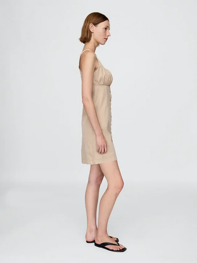 Shirred Button-Front Dress