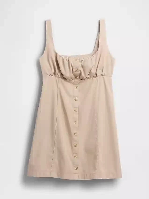 Shirred Button-Front Dress