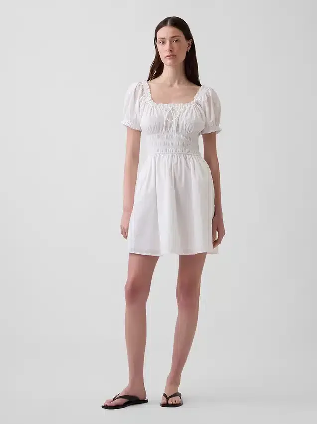 Smocked-Waist Mini Dress