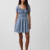Smocked-Waist Mini Dress