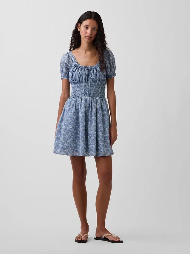 Smocked-Waist Mini Dress