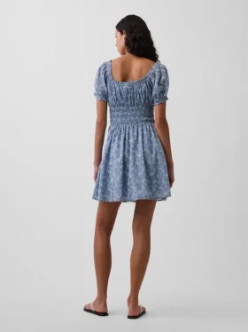 Smocked-Waist Mini Dress