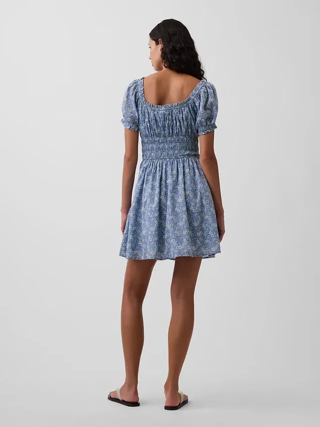 Smocked-Waist Mini Dress