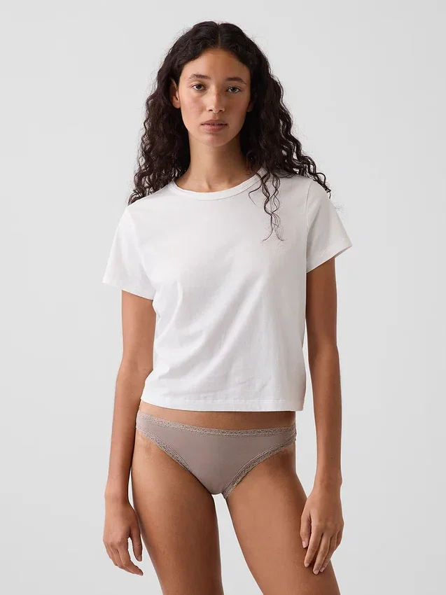 Softest Organic Stretch Cotton Lace-Trim Bikini