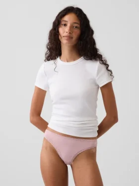 Softest Organic Stretch Cotton Lace-Trim Thong