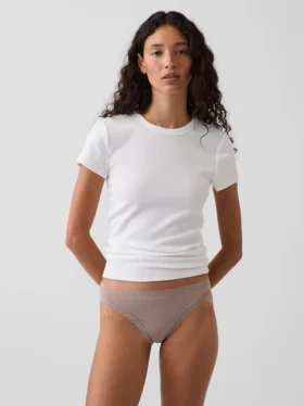 Softest Organic Stretch Cotton Lace-Trim Thong