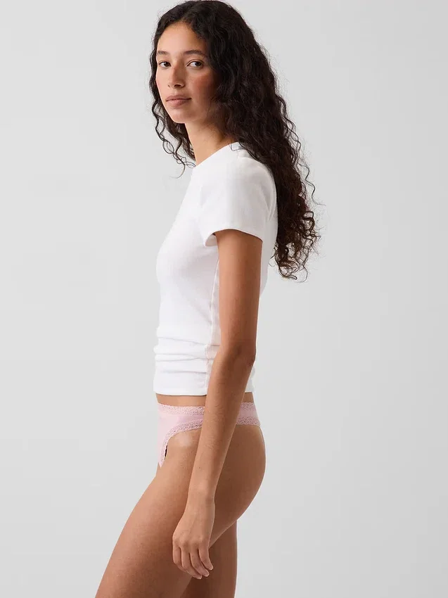 Softest Organic Stretch Cotton Lace-Trim Thong