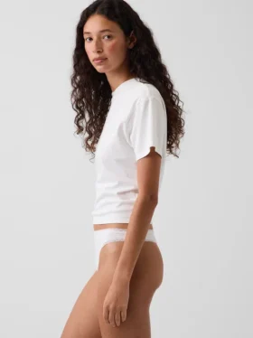 Softest Organic Stretch Cotton Lace-Trim Thong