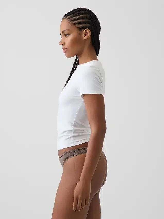 Softest Organic Stretch Cotton Lace-Trim Thong