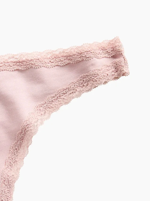 Softest Organic Stretch Cotton Lace-Trim Thong