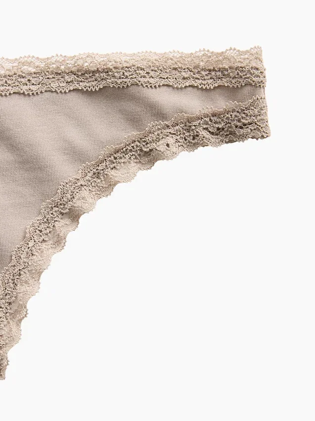 Softest Organic Stretch Cotton Lace-Trim Thong