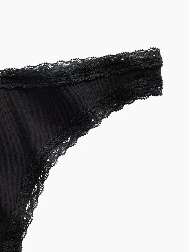 Softest Organic Stretch Cotton Lace-Trim Thong