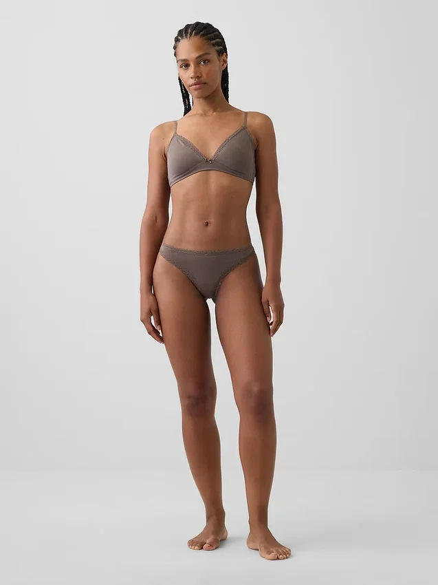 Softest Organic Stretch Cotton Lace-Trim Thong