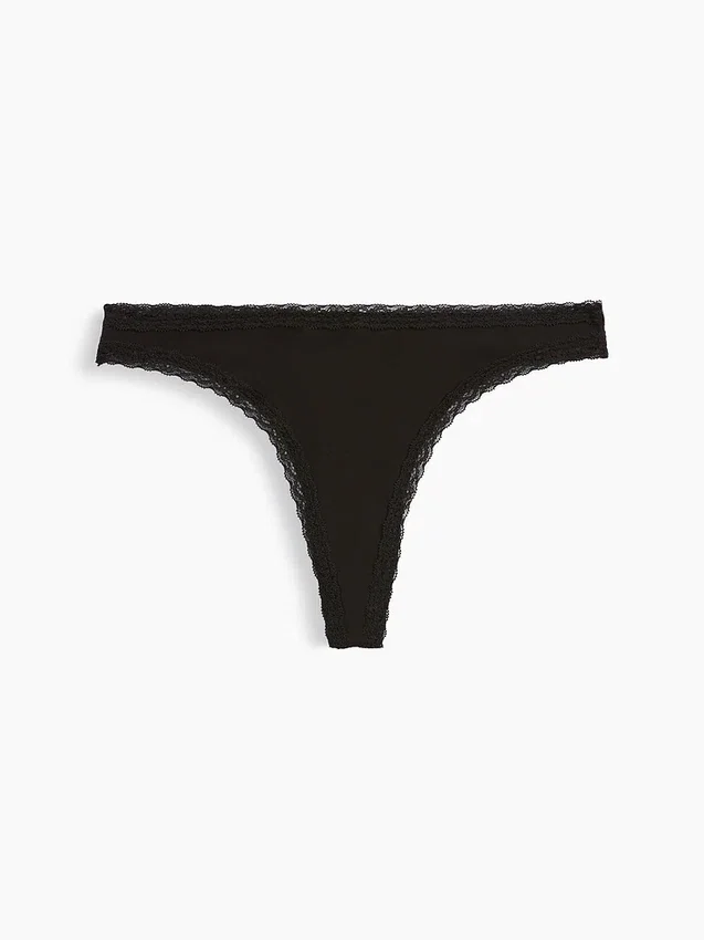 Softest Organic Stretch Cotton Lace-Trim Thong