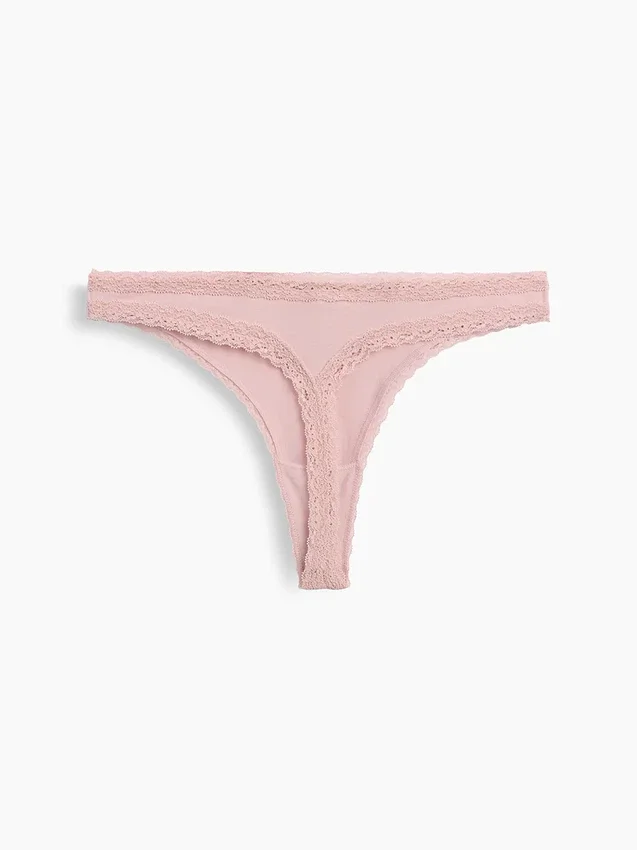Softest Organic Stretch Cotton Lace-Trim Thong
