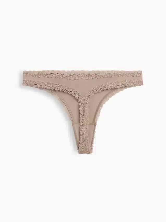 Softest Organic Stretch Cotton Lace-Trim Thong