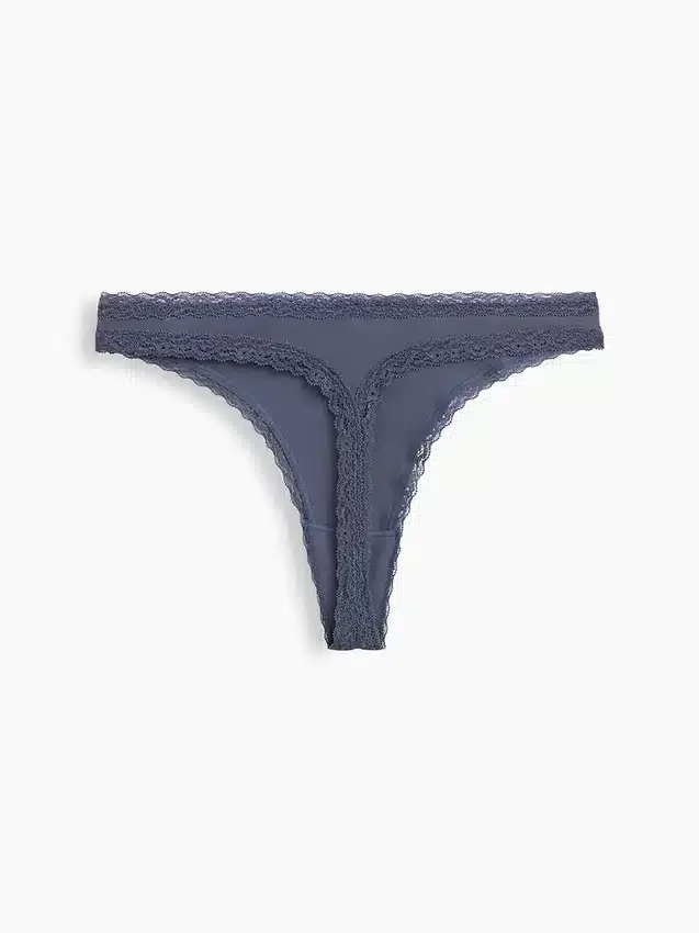 Softest Organic Stretch Cotton Lace-Trim Thong