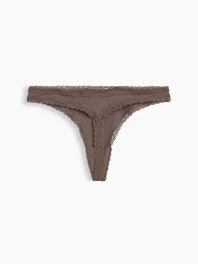 Softest Organic Stretch Cotton Lace-Trim Thong