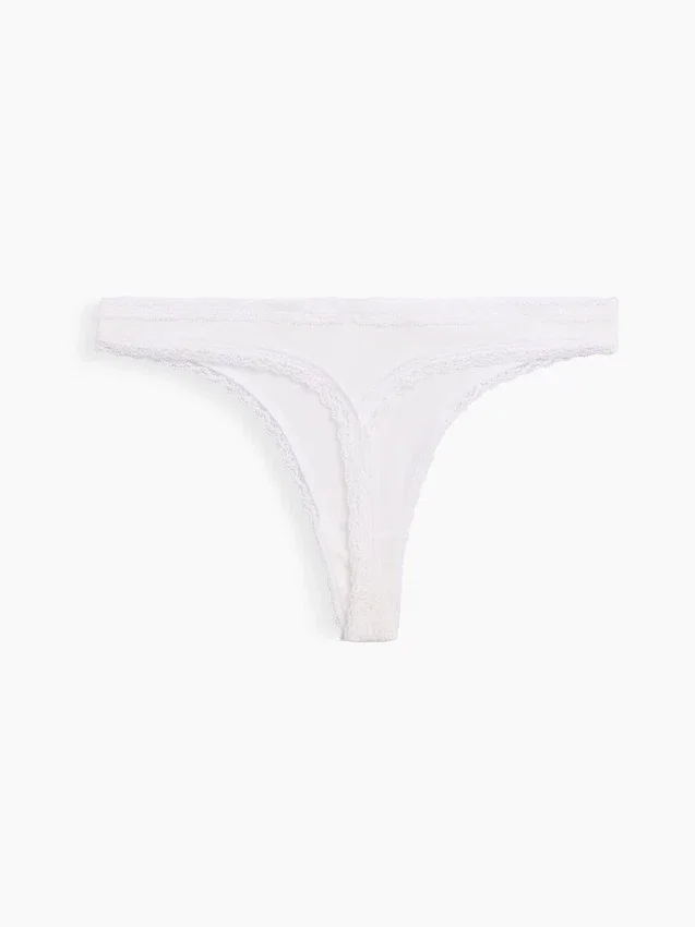 Softest Organic Stretch Cotton Lace-Trim Thong