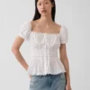 Square-Neck Lace-Trim Peplum Top