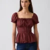 Square-Neck Lace-Trim Peplum Top