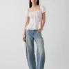 Square-Neck Lace-Trim Peplum Top