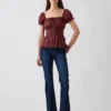 Square-Neck Lace-Trim Peplum Top