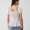 Square-Neck Lace-Trim Peplum Top