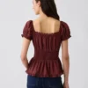 Square-Neck Lace-Trim Peplum Top