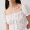 Square-Neck Lace-Trim Peplum Top
