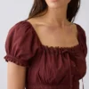 Square-Neck Lace-Trim Peplum Top