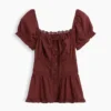 Square-Neck Lace-Trim Peplum Top