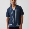 Stripe Camp Collar Sweater Shirt