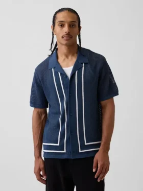 Stripe Camp Collar Sweater Shirt