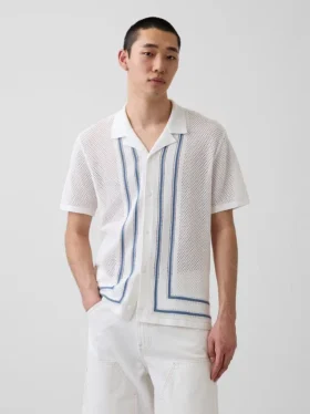 Stripe Camp Collar Sweater Shirt