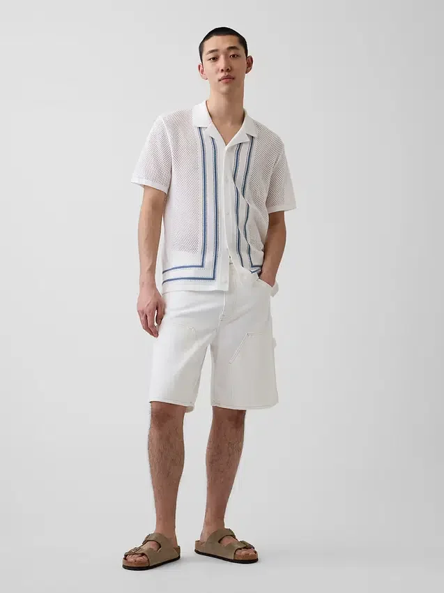 Stripe Camp Collar Sweater Shirt