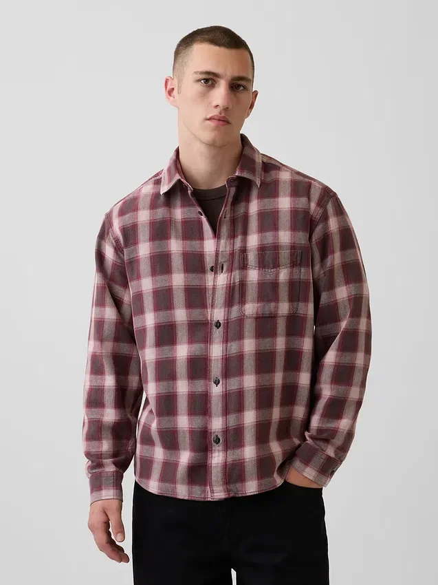 Sunwashed Twill Relaxed Plaid Shirt