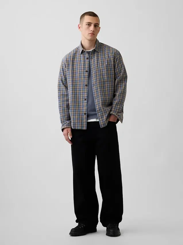 Sunwashed Twill Relaxed Plaid Shirt